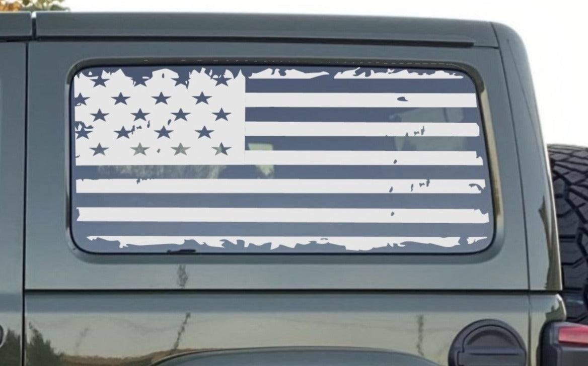 F AMERICAN FLAG INSPIRED VINYL DECAL FOR JEEP WRANGLER 2-DOOR JL SIDE REAR WINDOWS