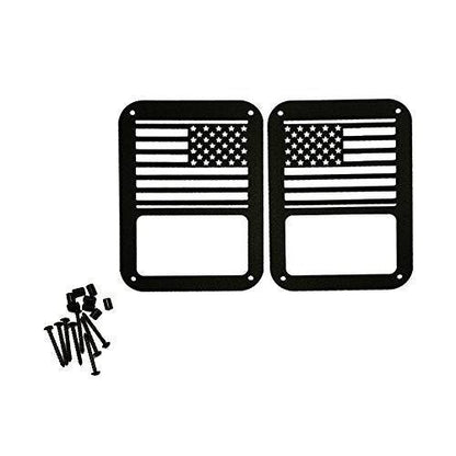 American Flag Tail Light Cover Trim Guards Protector Black Stainless Steel Guard Kit for Jeep Wrangler JK JKU Sports Sahara Freedom Rubicon X, Unlimited 2007-2017