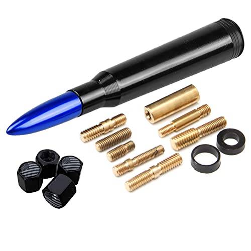 BULLET ANTENNA W/ FREE AMERICAN FLAG TIRE VALVE STEM CAP. UNIVERSAL VEHICLE ANTENNA FOR CARS, JEEPS, TRUCKS, VANS, ETC...(Blue)