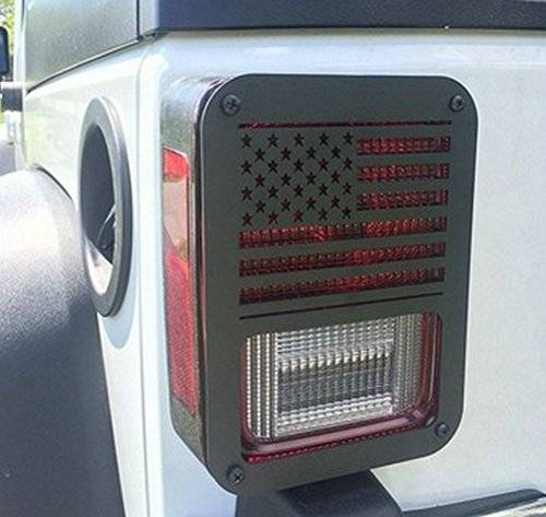 American Flag Tail Light Cover Trim Guards Protector Black Stainless Steel Guard Kit for Jeep Wrangler JK JKU Sports Sahara Freedom Rubicon X, Unlimited 2007-2017