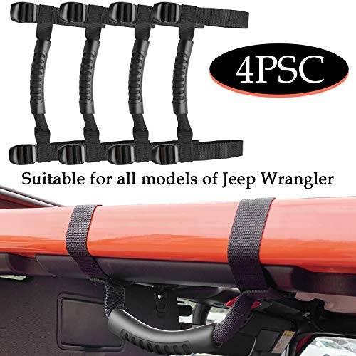 4 x Roll Bar Grab Handles Grip Handle Red Holder Compatible with Jeep Wrangler Accessory 1987-2021 YJ TJ LJ JK JL Sports Sahara Freedom Rubicon X & Unlimited