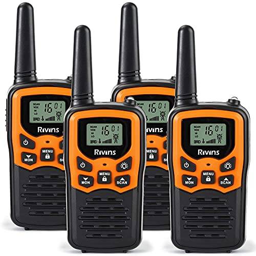 Walkie Talkies RV-7 with 22 FRS Channels, Rivins Walkie Talkies Long Range for Adults with LED Flashlight VOX Scan LCD Display, Handheld Walkie Talkie for Hiking Camping Trip (Orange 4 Pack)