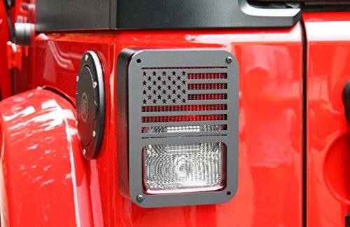 American Flag Tail Light Cover Trim Guards Protector Black Stainless Steel Guard Kit for Jeep Wrangler JK JKU Sports Sahara Freedom Rubicon X, Unlimited 2007-2017
