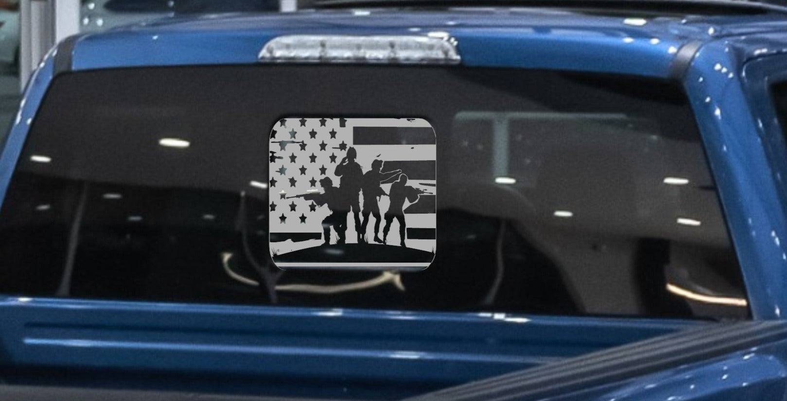 Distressed American Flag/Military Men Vinyl Decal For Ford F150 F250 F350 Rear Small Window