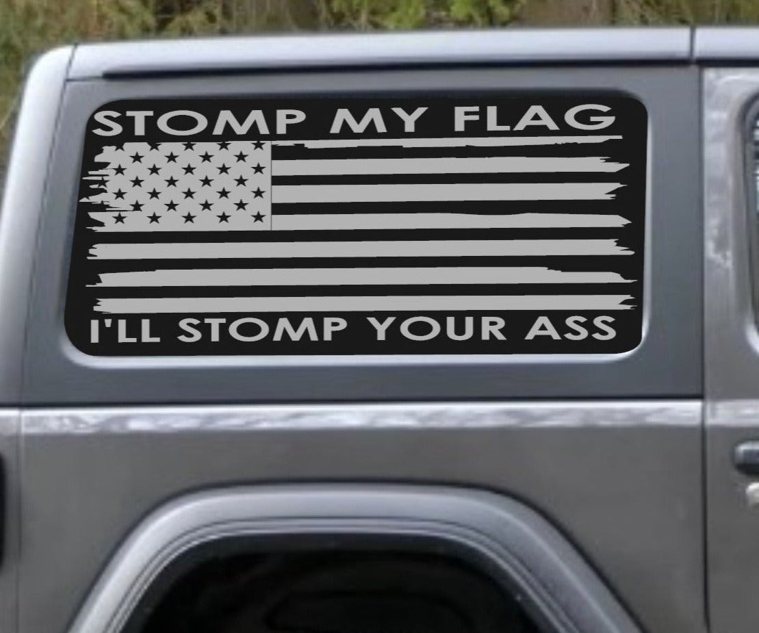 Set of Distressed American Flag Decals for Jeep Wrangler JL JK 2-Door 4-door Rear Side Windows stomp my flag i'll stomp your ass car stickers 