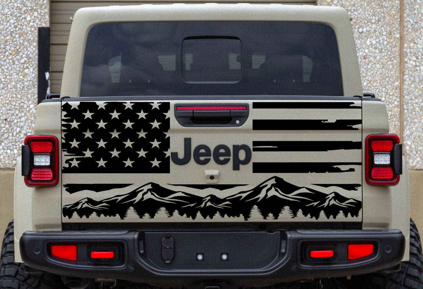 Mountain Silhouette American Flag Jeep Gladiator Tailgate Decals Car Stickers 