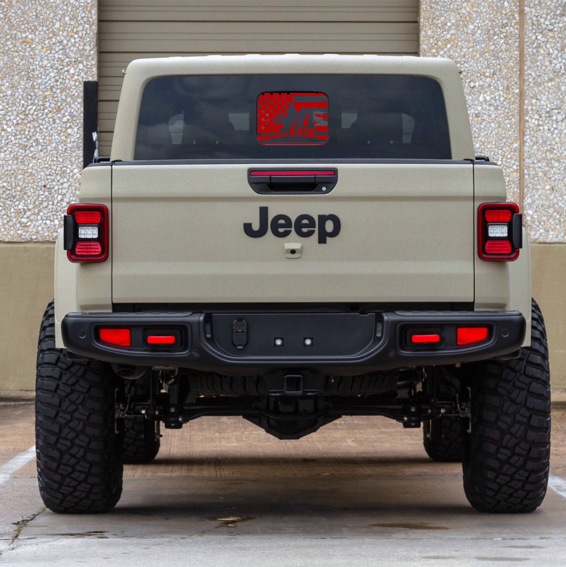 Distressed American Flag/Military Men Vinyl Decal for Jeep Gladiator's Small Back Rear Window