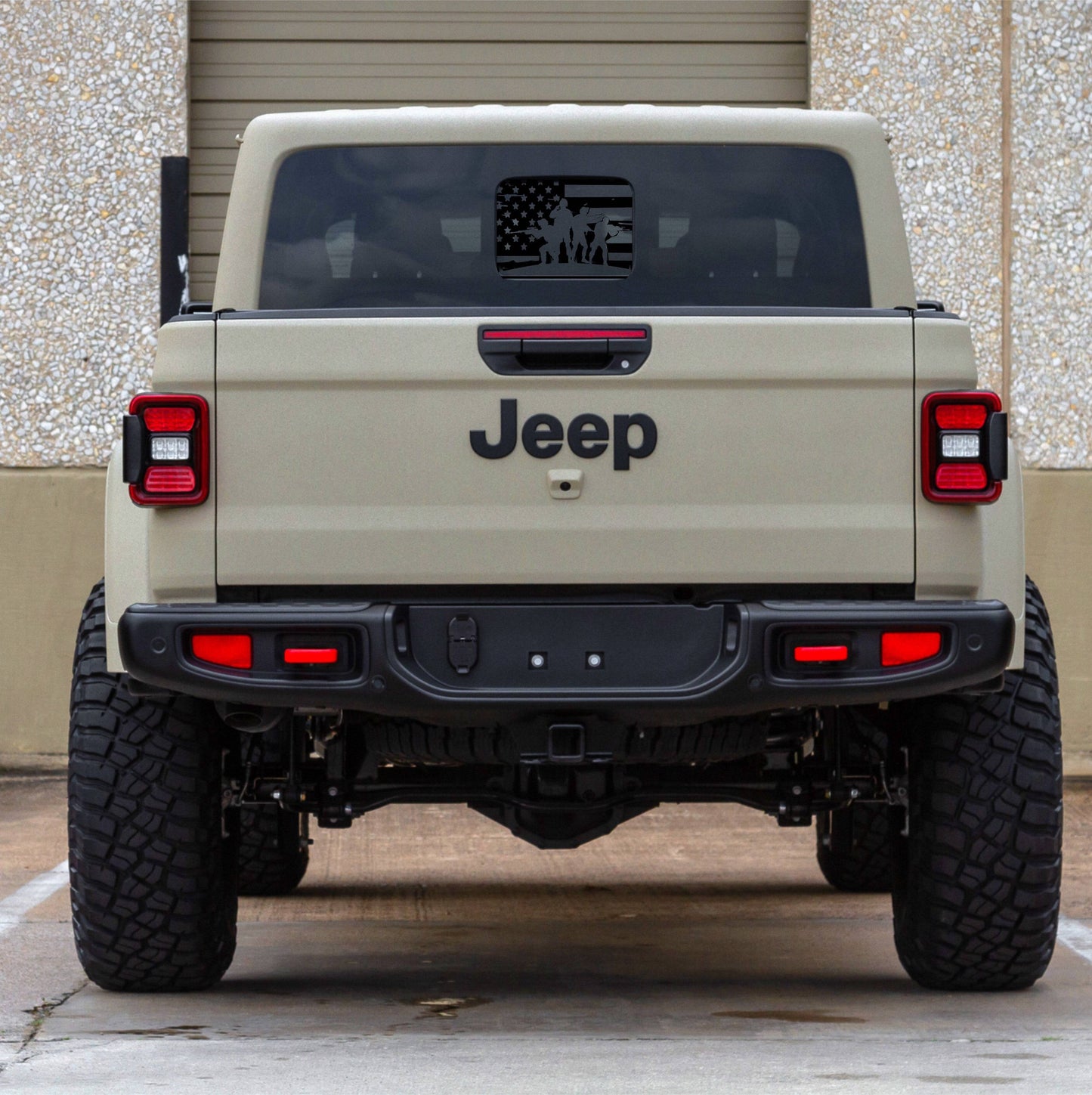 Distressed American Flag/Military Men Vinyl Decal for Jeep Gladiator's Small Back Rear Window