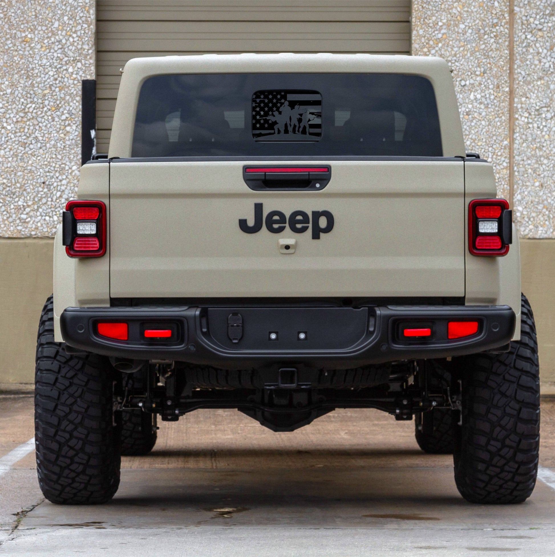 Distressed American Flag/Military Men Vinyl Decal for Jeep Gladiator's Small Back Rear Window