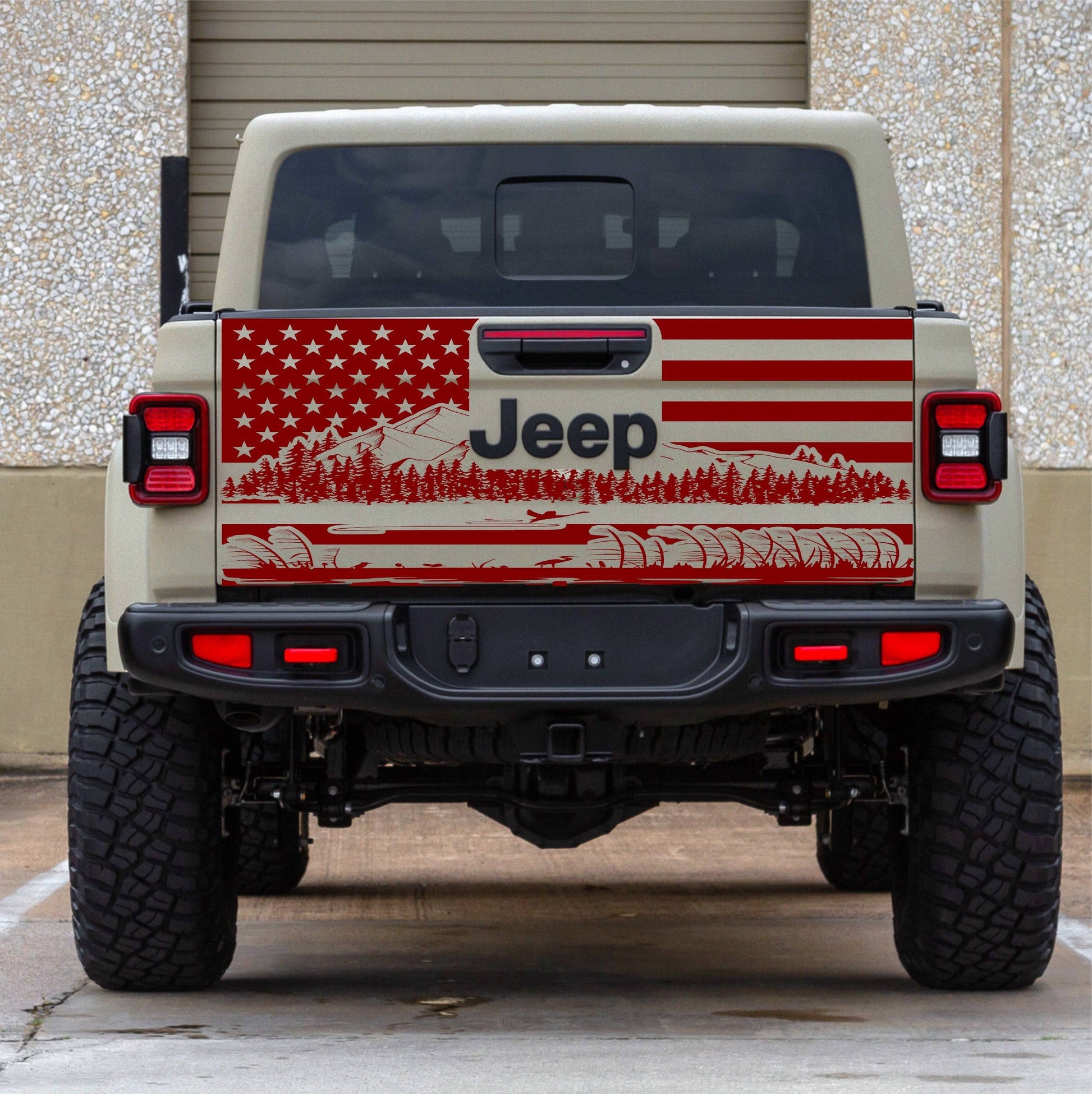American Flag Mountain Silhouette Vinyl Decal for Jeep Gladiator's Tailgate