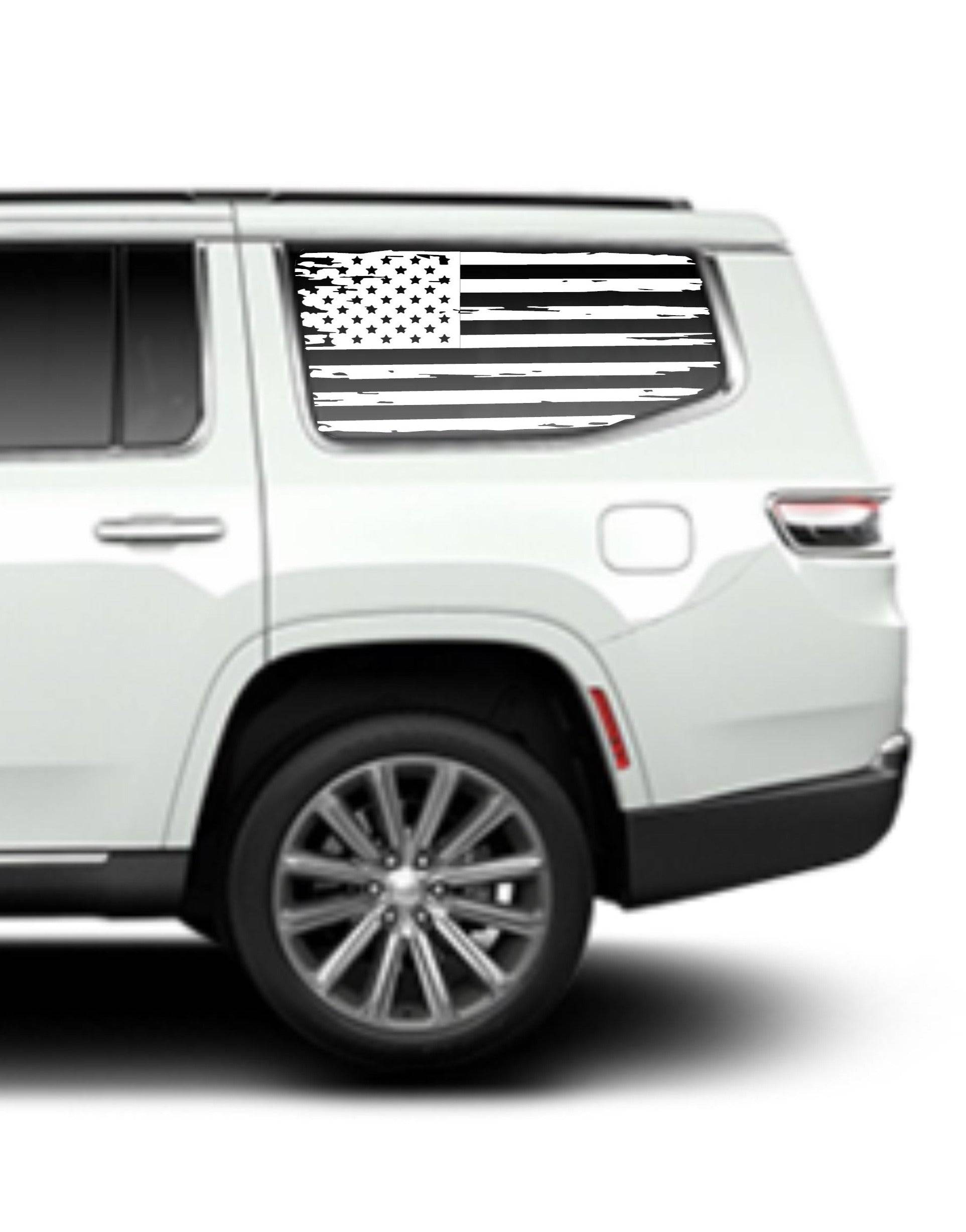 SET OF DISTRESSED AMERICAN FLAG FOR JEEP WAGONEER REAR SIDE WINDOWS