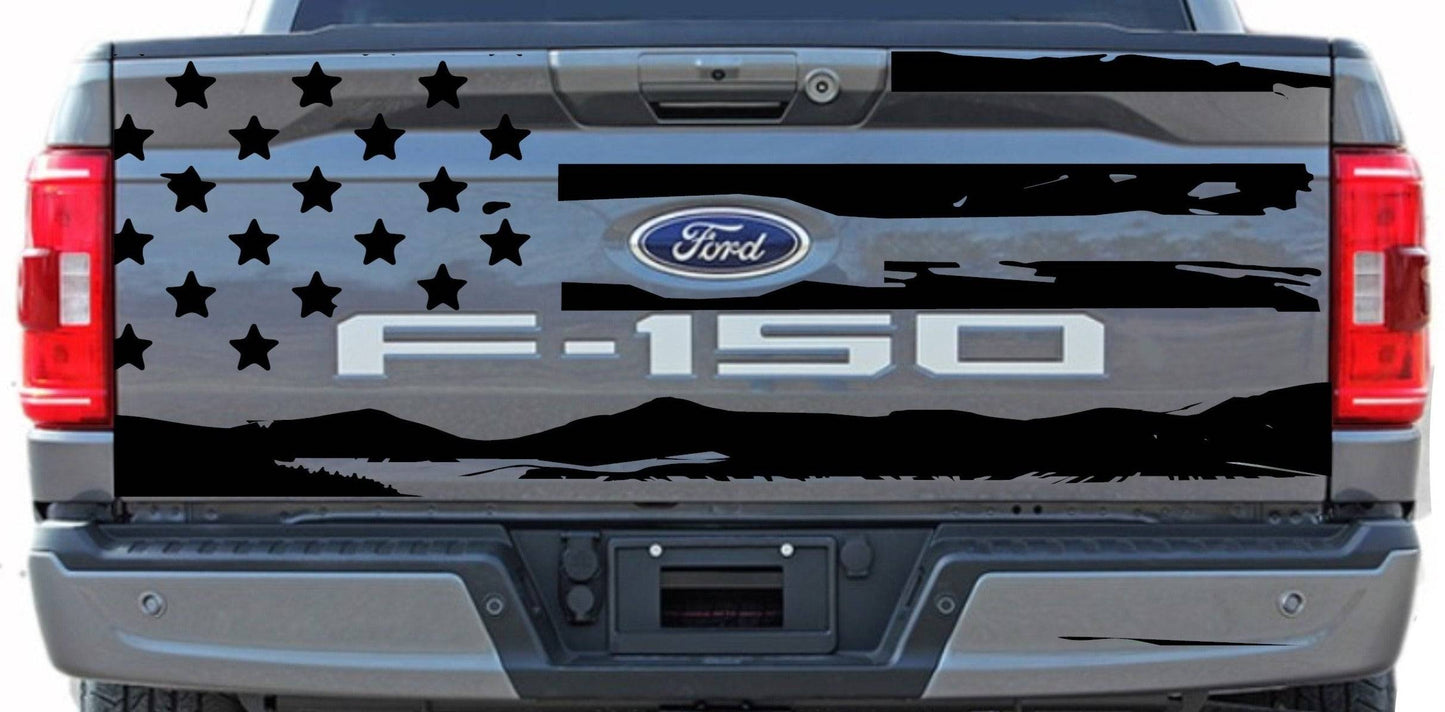 American Flag Mountain Silhouette for 2021 2022 Ford F-150 Tailgate Vinyl Decal
