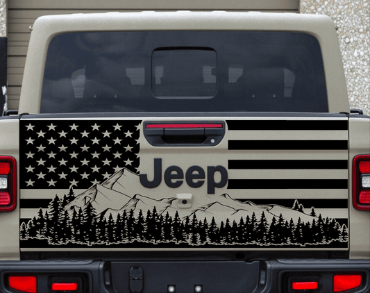 Jeep Gladiator Tailgate Decal Mountain Silhouette American Flag Decal