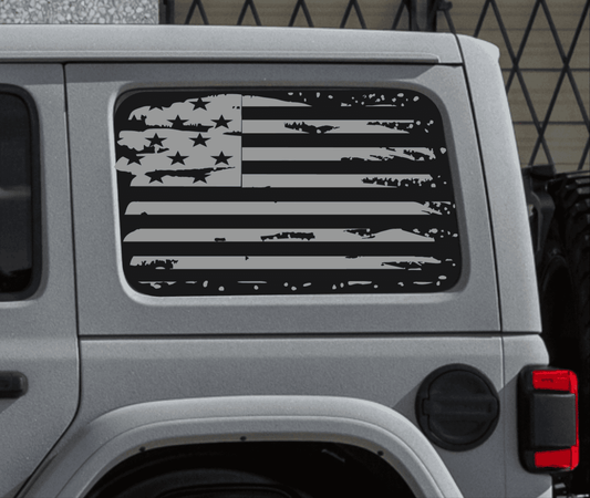 Jeep Wrangler JL JK Decals Stickers Distressed American Flag Vinyl Decals (4-Door Rear Side Windows)