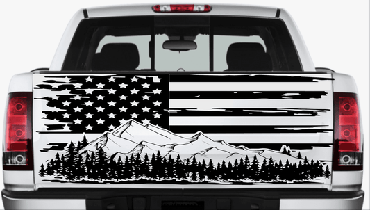 Distressed American Flag Decal Stickers Mountain Silhouette Patriotic Vinyl Decal for Any Trucks, SUV's, Vans, Tailgates, Bumpers...