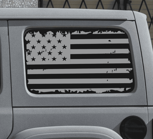 SET OF AMERICAN FLAG VINYL DECALS FOR JEEP WRANGLER JL 4-DOOR REAR SIDE WINDOWS