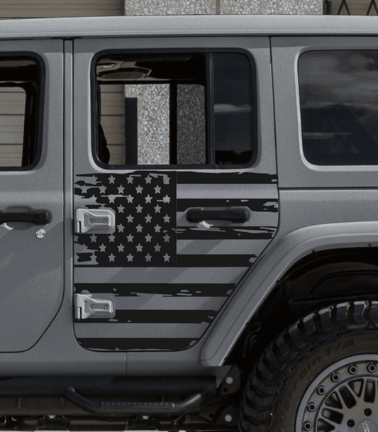 SET OF AMERICAN FLAG VINYL DECAL FOR SIDE DOORS OF JEEP WRANGLER JL 4-DOOR