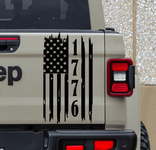 Jeep Gladiator Decal | Tailgate Distressed American Flag 1776 Stickers