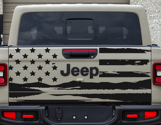 Jeep Gladiator Decal Gladiator Tailgate Decal Mountain Silhouette American Flag Decal Stickers