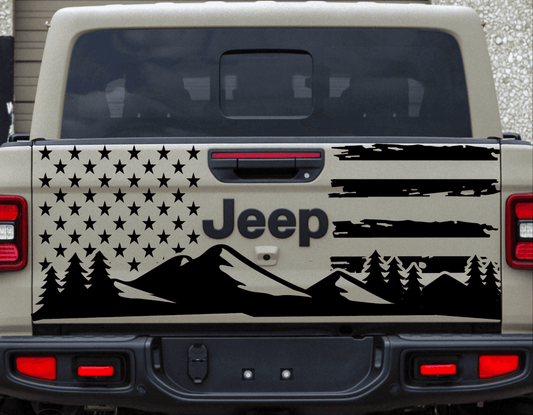 Jeep Gladiator Decal Gladiator Tailgate Decal Mountain Silhouette American Flag Decal