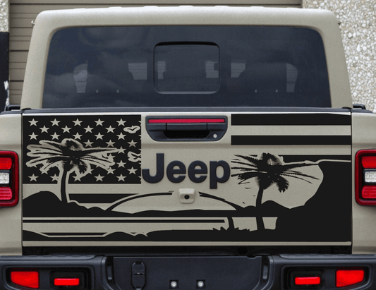 Jeep Gladiator Decal | Tailgate Distressed American Flag Stickers
