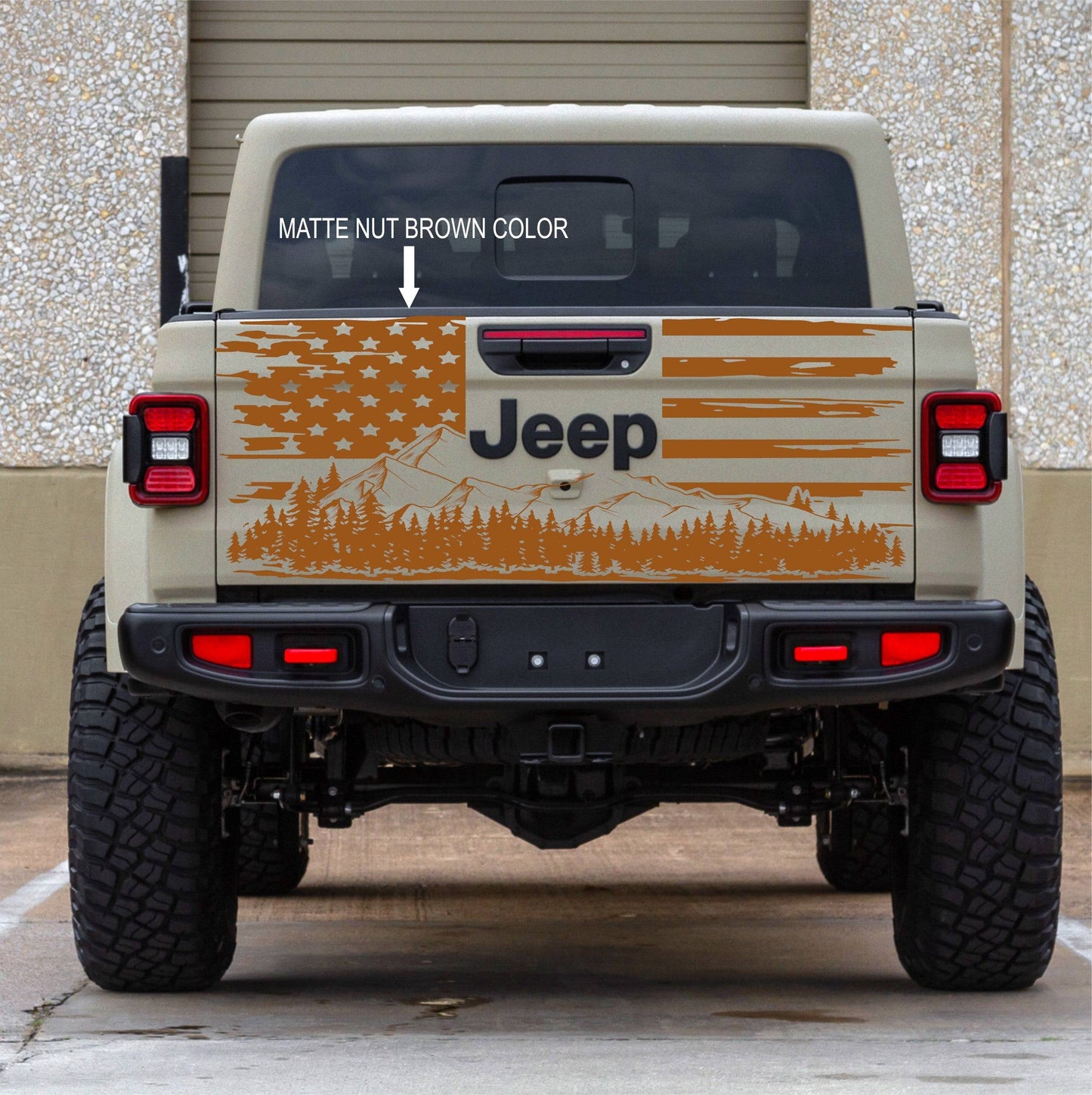 Distressed American Flag Mountain Silhouette Vinyl Decal for Jeep Gladiator's Tailgate