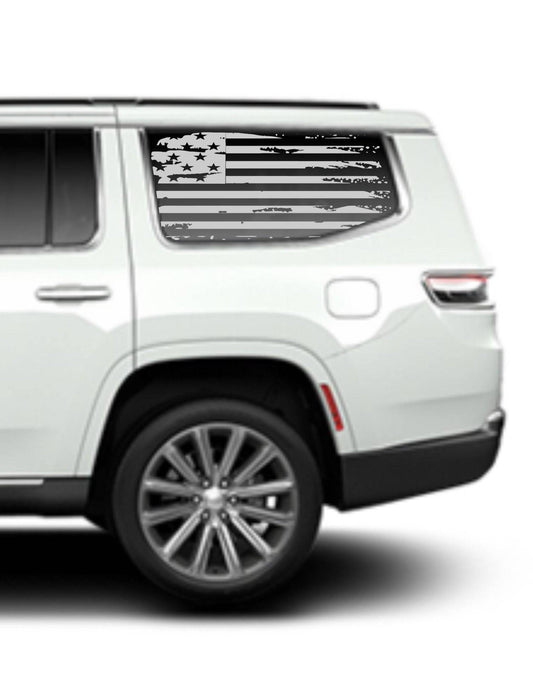 SET OF DISTRESSED AMERICAN FLAG FOR JEEP WAGONEER REAR SIDE WINDOWS