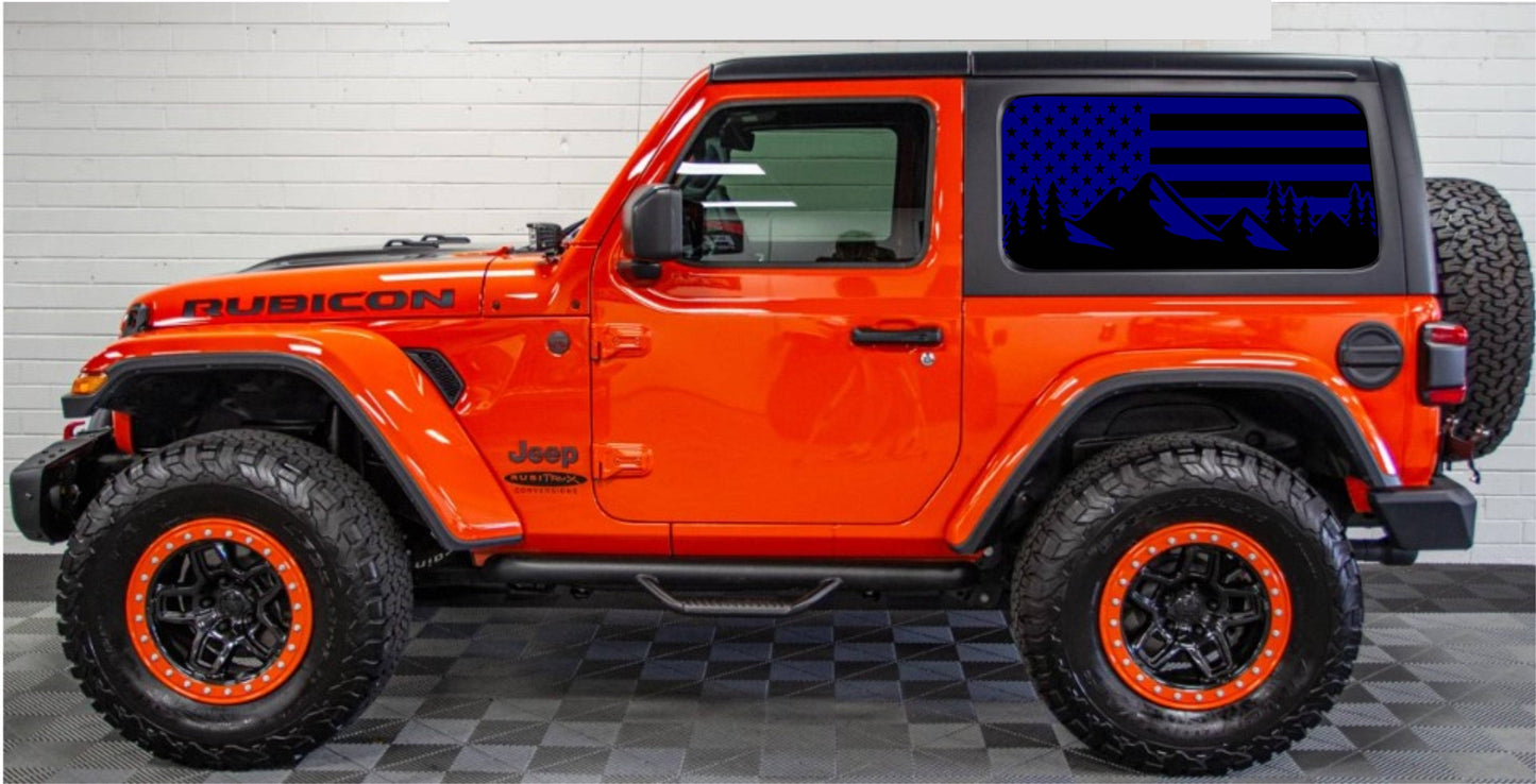 Set of American Flag Mountain Silhouette Decal Stickers for Jeep Wrangler JL 2-Door Rear Side Windows
