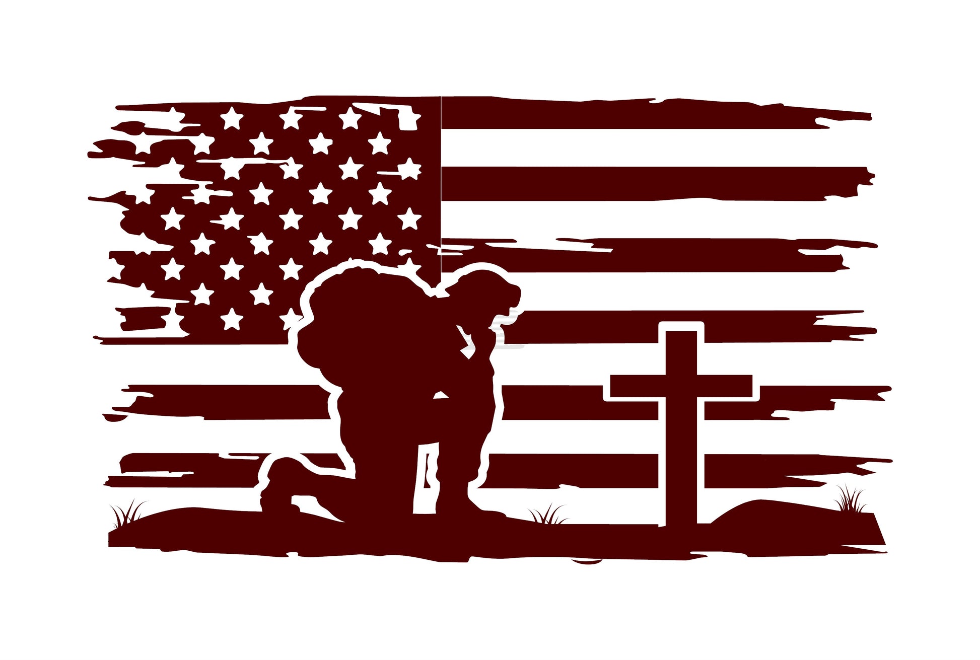 Kneeling Soldier Cross American Flag Decals Stickers. 