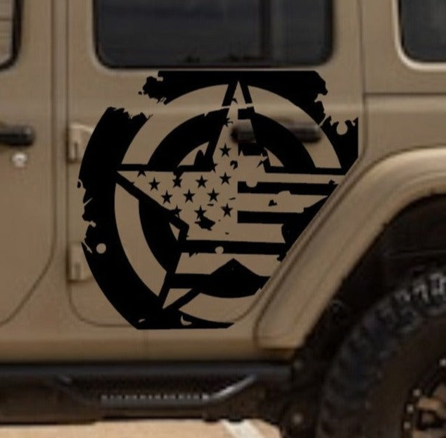 Set of Military Decal Star American Flag Decals Stickers Side Door Decals For Jeep Wrangler JL or JK 4-Door