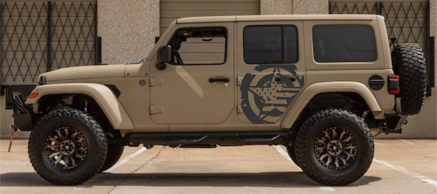 Set of Military Decal Star American Flag Decals Stickers Side Door Decals For Jeep Wrangler JL or JK 4-Door