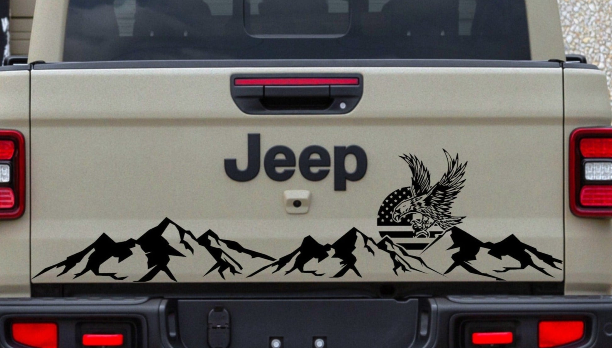 American Eagle American Flag Mountain Silhouette Decal Sticker for Jeep Gladiator's Tailgate