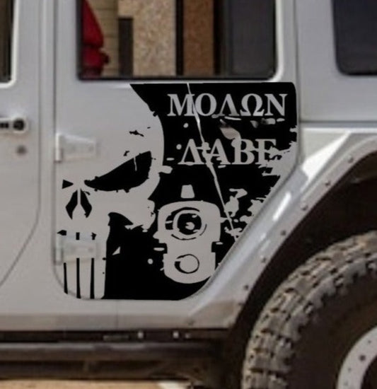 Molon Labe Punisher Decals for Jeep Wrangler JL, JK Side Doors 4-Door