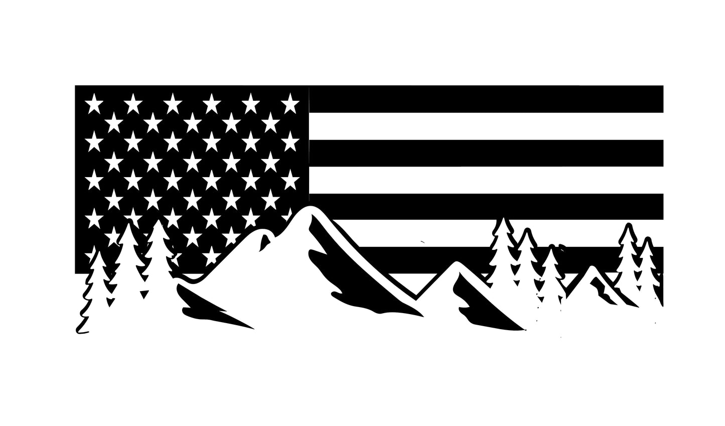 Set of American Flag Mountain Silhouette Vinyl Decal