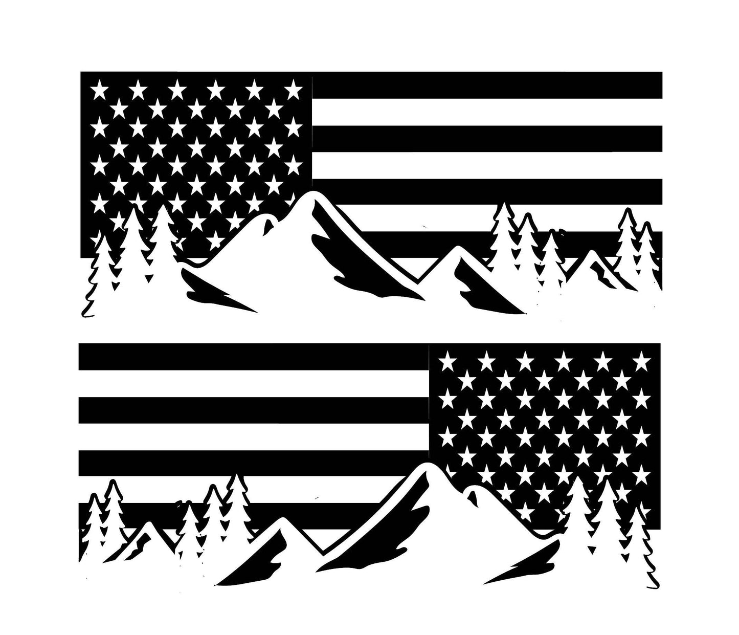 Set of American Flag Mountain Silhouette Vinyl Decal