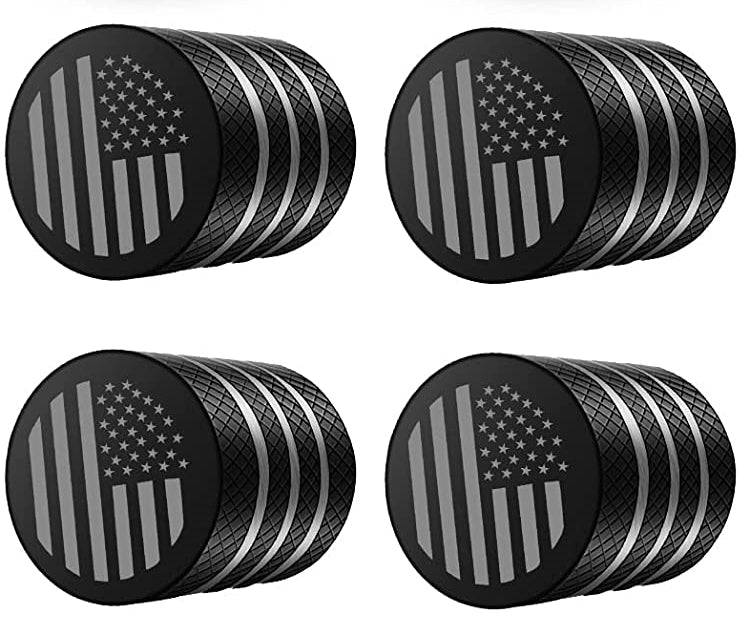 4pc. American Flag Tire Valve Stem Caps Car Tire Caps Corrosion Resistant Leak Proof Heavy Duty Anodized Alloy Universal for Car Bike Truck Motorcycle