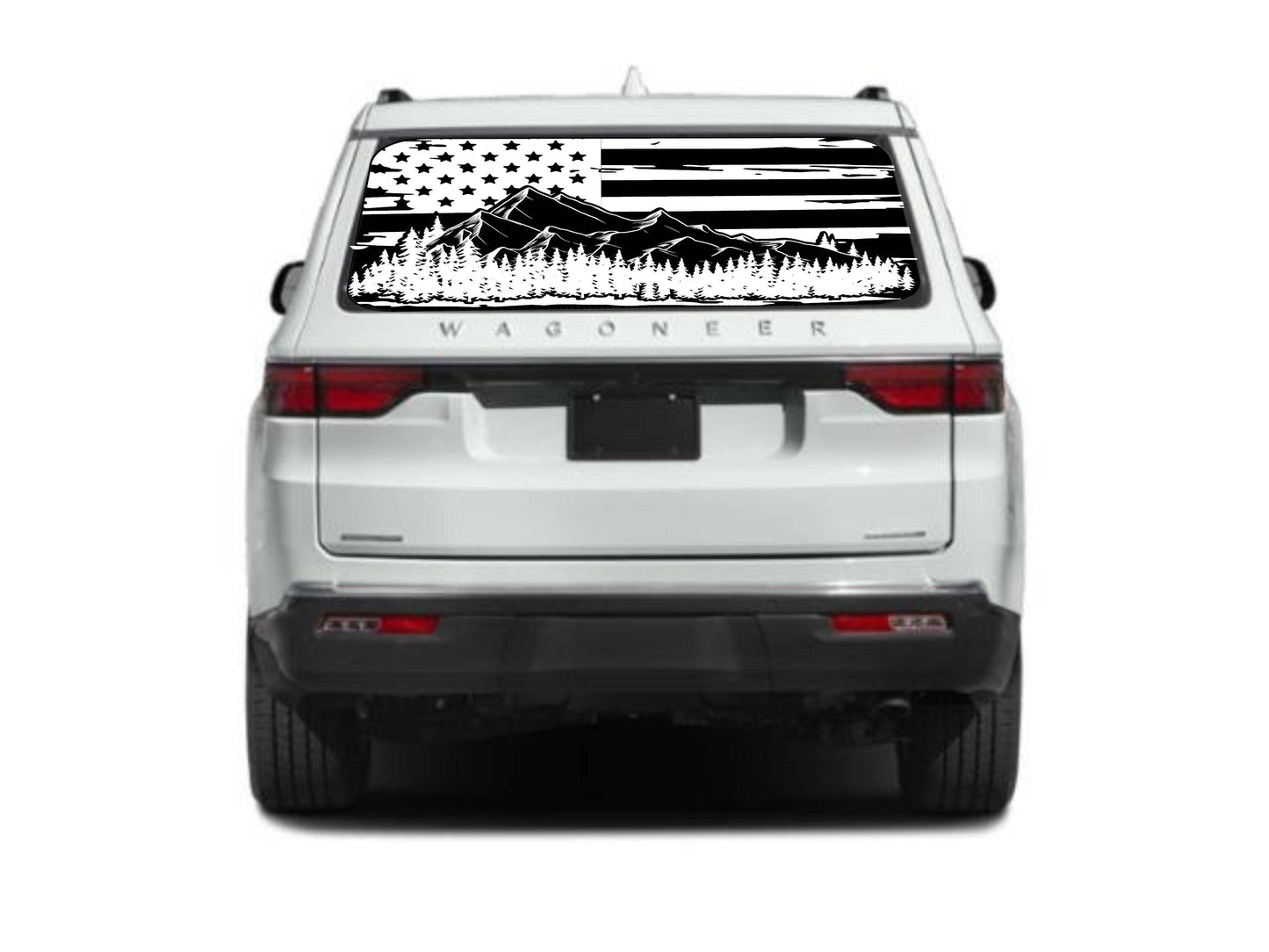 American Flag Mountain Silhouette Vinyl Decal for Jeep Wagoneer Rear Window