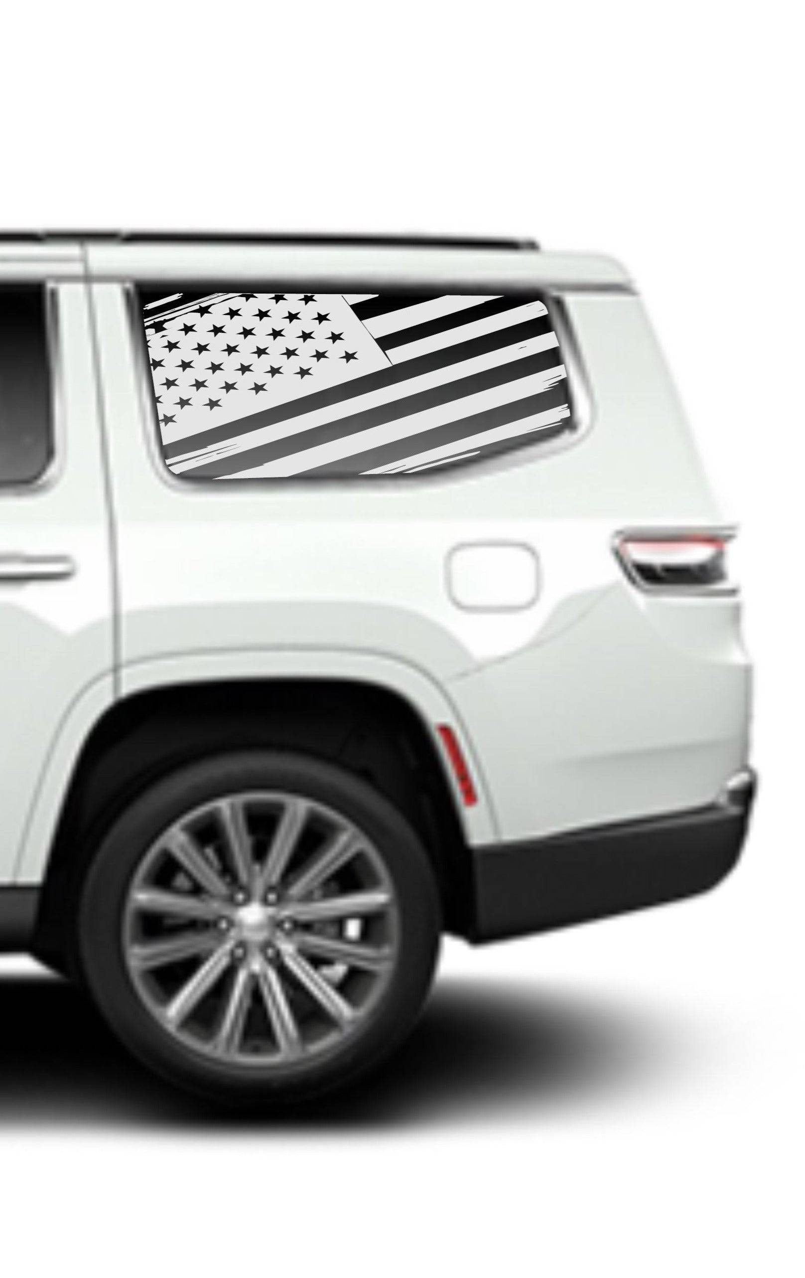 SET OF DISTRESSED AMERICAN FLAG FOR JEEP WAGONEER REAR SIDE WINDOWS