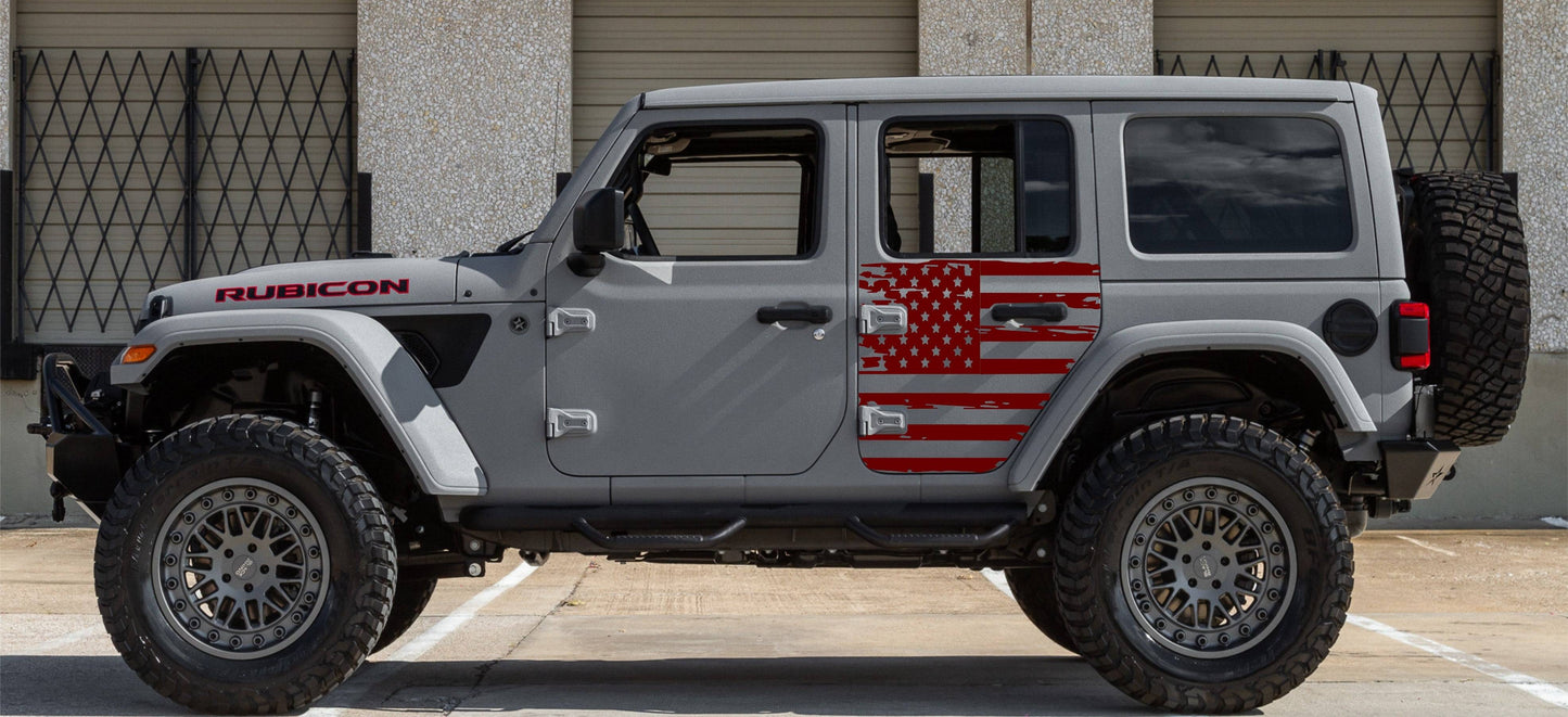 SET OF AMERICAN FLAG VINYL DECAL FOR SIDE DOORS OF JEEP WRANGLER JL 4-DOOR