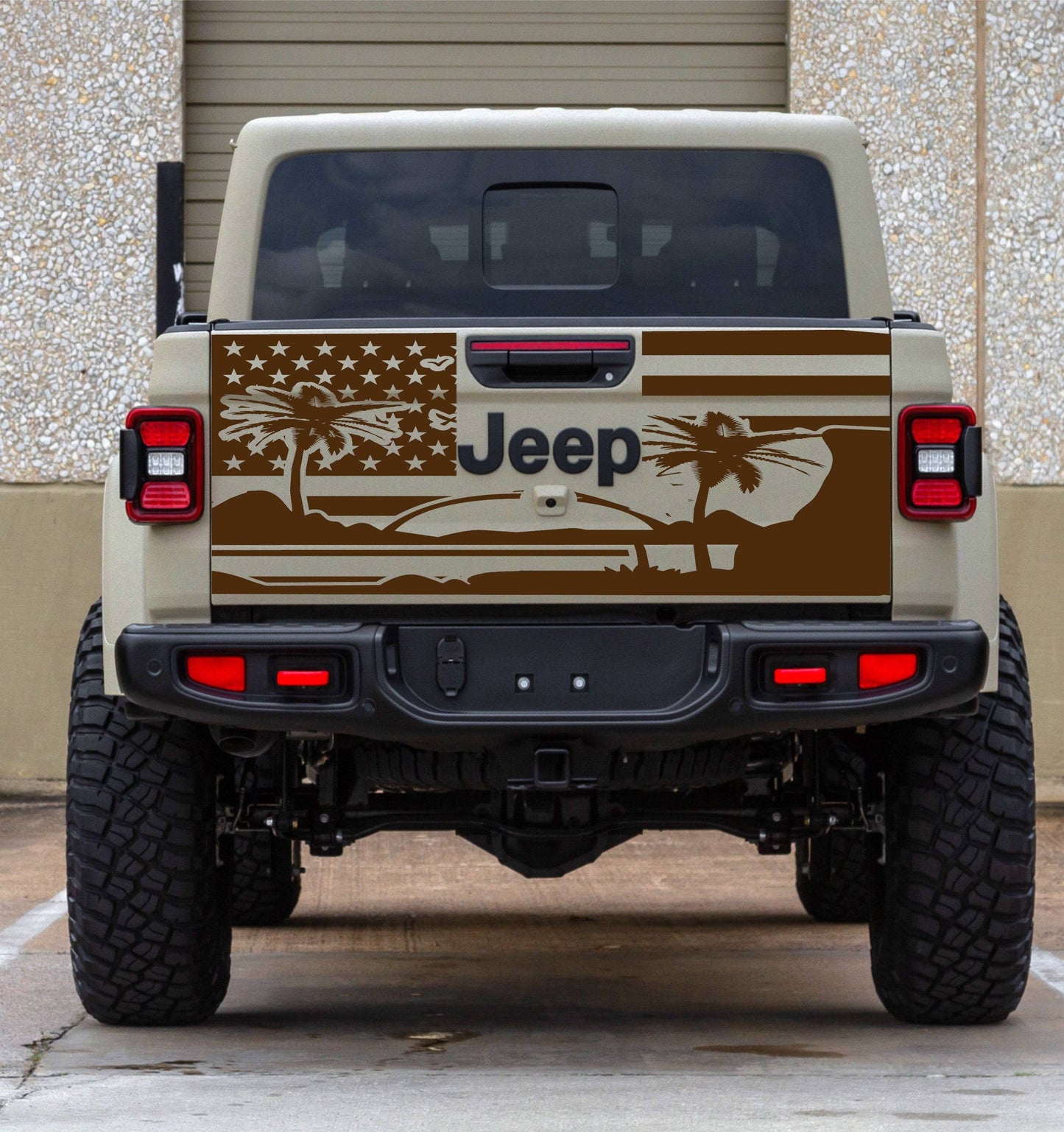 American Flag Beach Background Sunset Vinyl Decal for Jeep Gladiator Tailgate