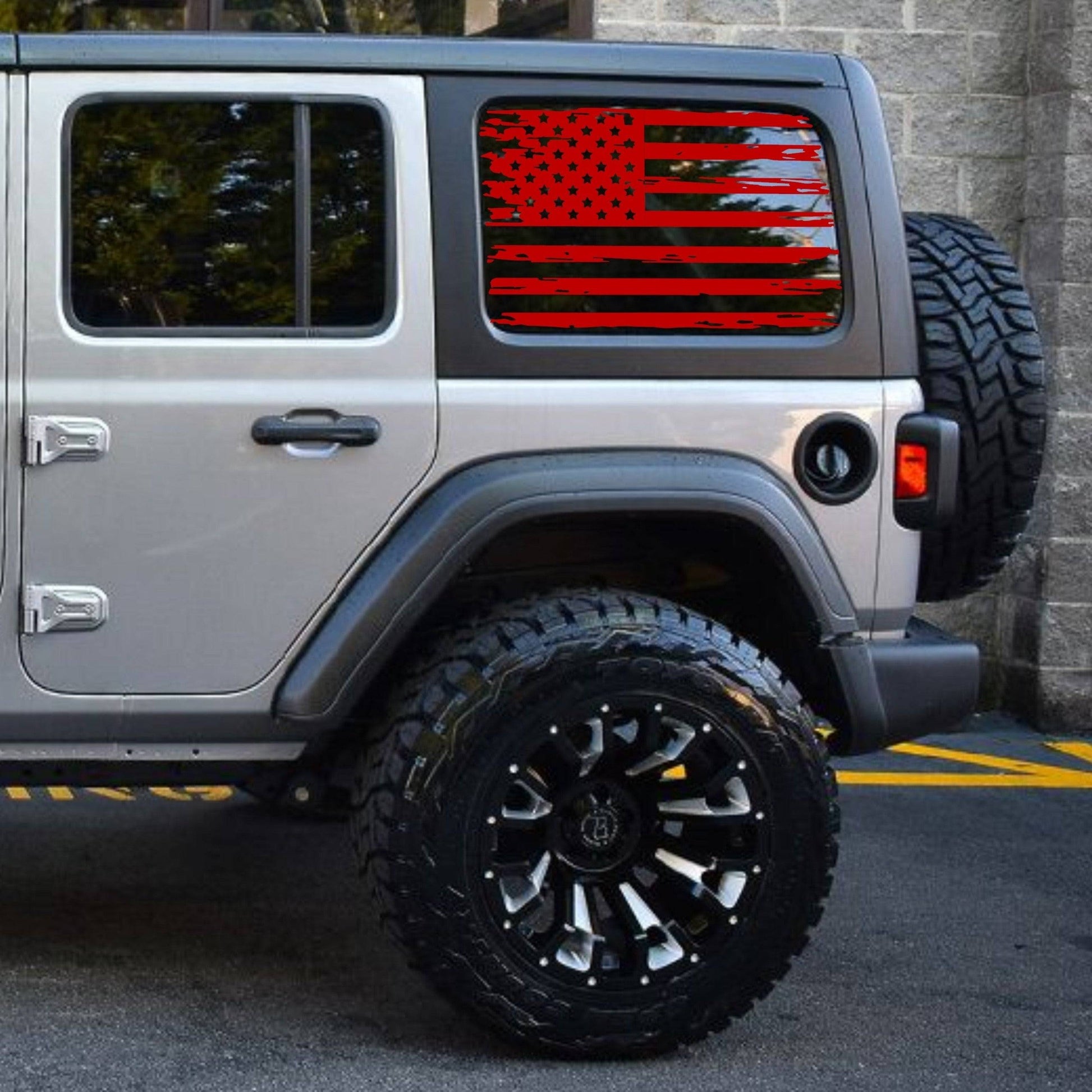 SET OF AMERICAN FLAG VINYL DECALS FOR JEEP WRANGLER JL 4-DOOR REAR SIDE WINDOWS