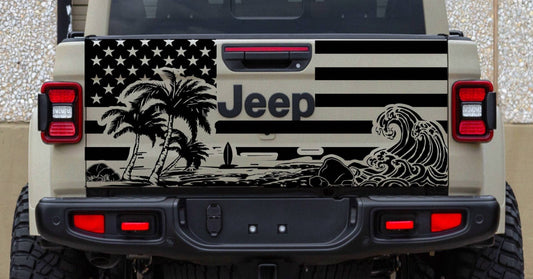 Jeep Gladiator Decal Beach American Flag Tailgate Decal Stickers 