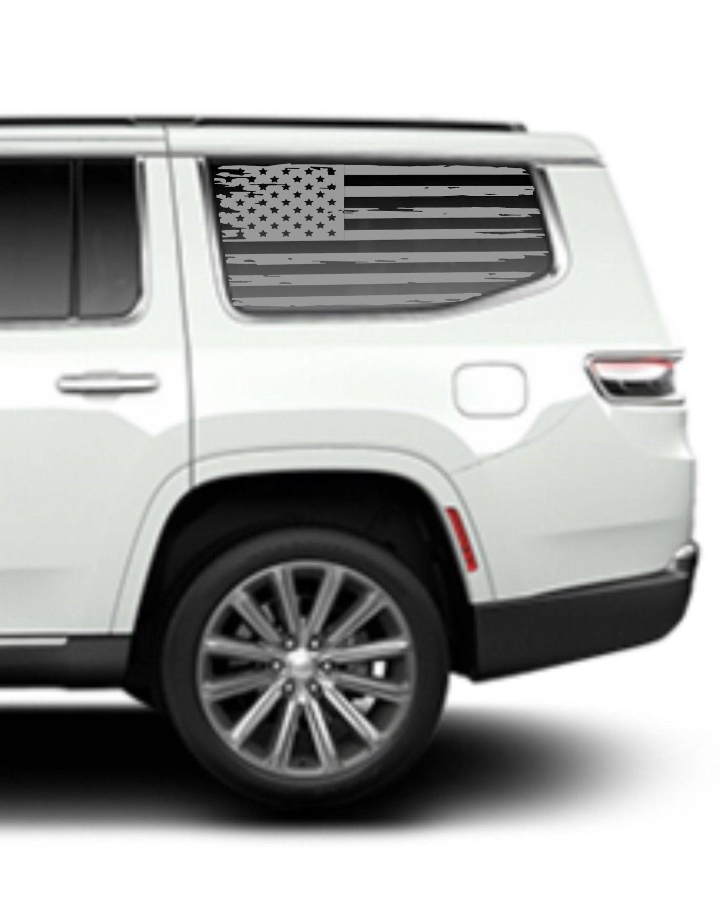 SET OF DISTRESSED AMERICAN FLAG FOR JEEP WAGONEER REAR SIDE WINDOWS