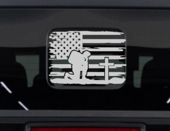 jeep gladiator american flag decal soldier kneeling cross decal