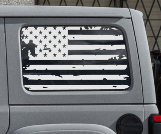 Jeep Wrangler JL JK Decals Stickers Distressed American Flag Decals (4-Door Rear Side Windows)