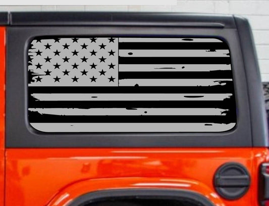 Set Of Distressed American Flag Decal Stickers for Jeep Wrangler JL 2-Door Rear Side Windows