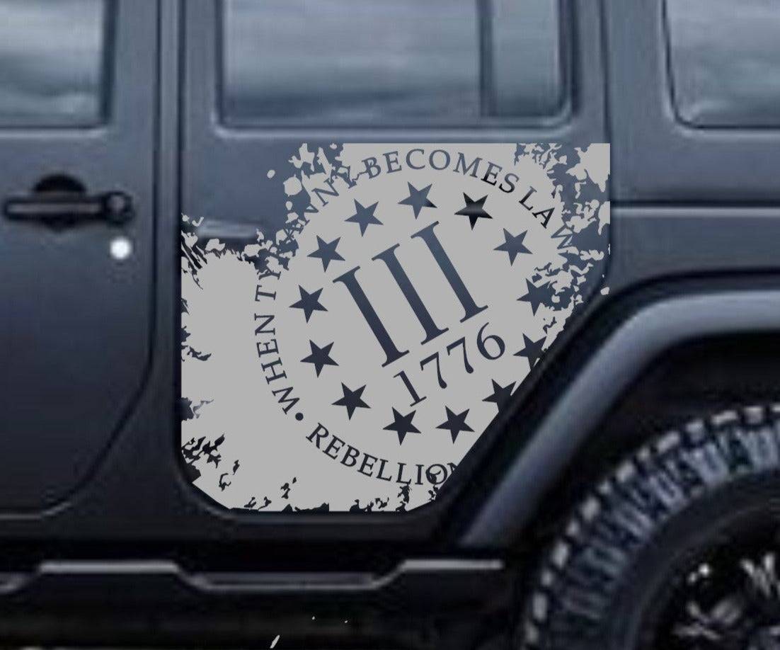 When Tyranny Becomes Law Rebellion Becomes Duty Patriot Party of the United States Lion Party 1776 Decal Stickers Patriotic Decals For Jeep Wrangler JK 4-Door 2006-2017 Doors