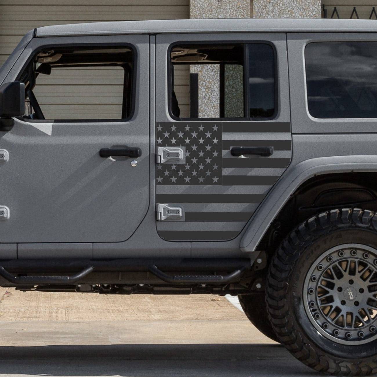 SET OF AMERICAN FLAG VINYL DECAL FOR SIDE DOORS OF JEEP WRANGLER JL 4-DOOR