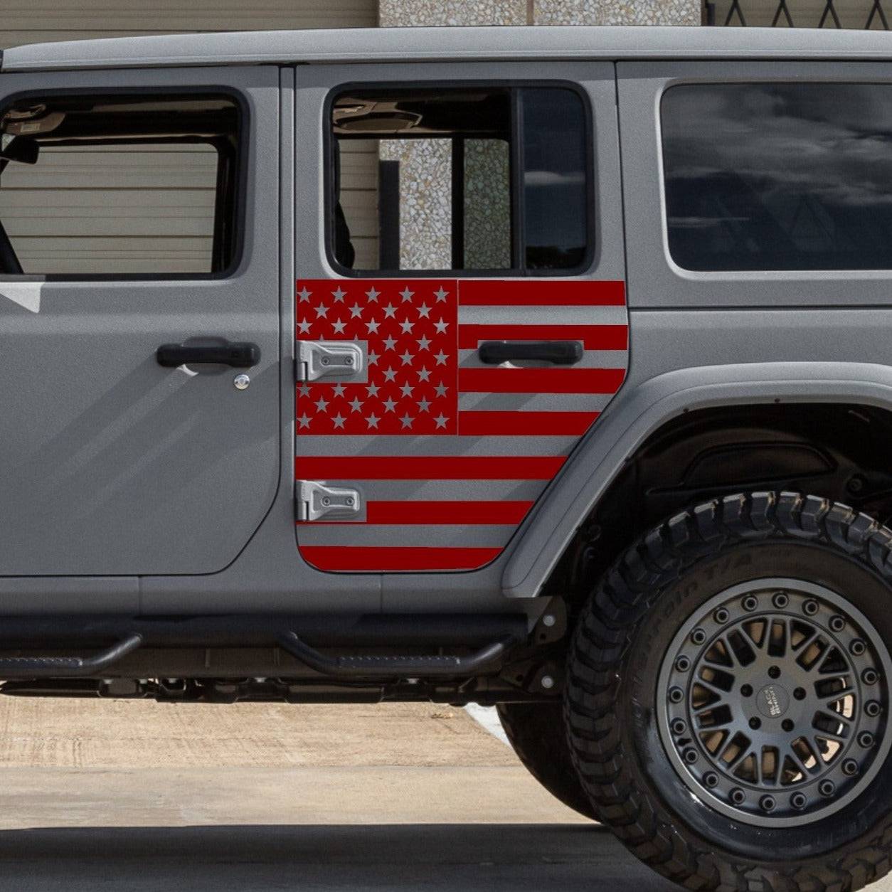 SET OF AMERICAN FLAG VINYL DECAL FOR SIDE DOORS OF JEEP WRANGLER JL 4-DOOR