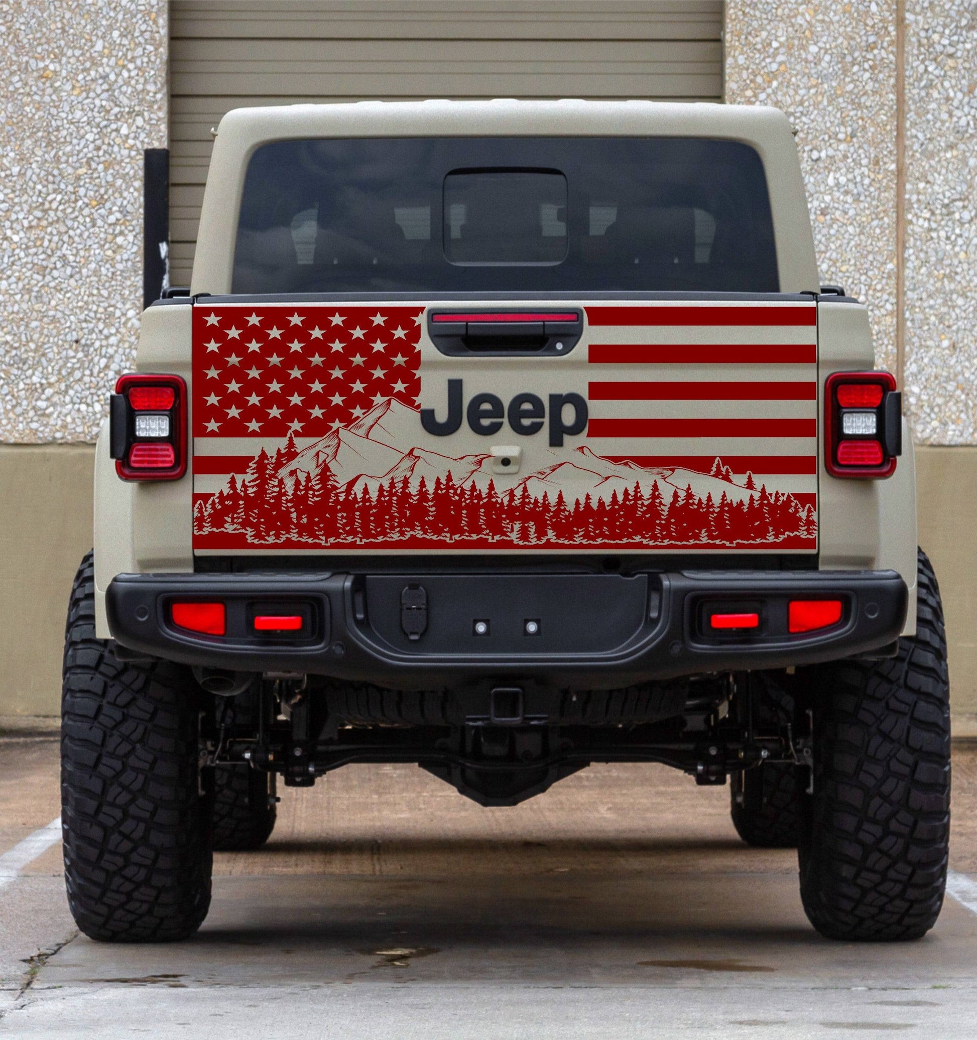 American Flag Mountain Silhouette Vinyl Decal for Jeep Gladiator's Tailgate
